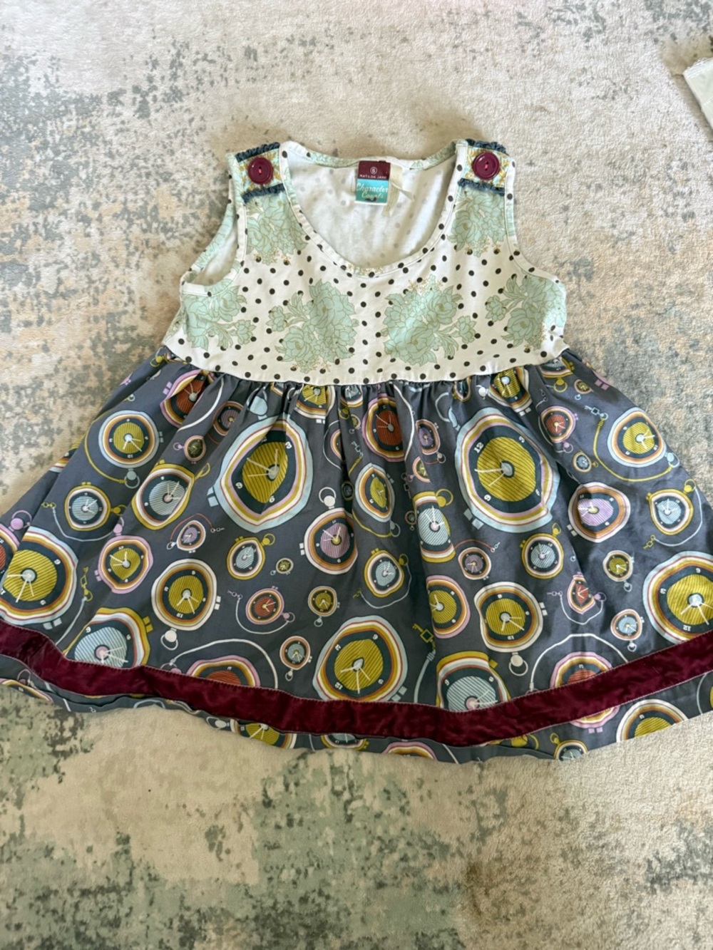 Matilda Jane Girl’s Sleeveless Clock and Flower Multimedia Dress, Size 6
